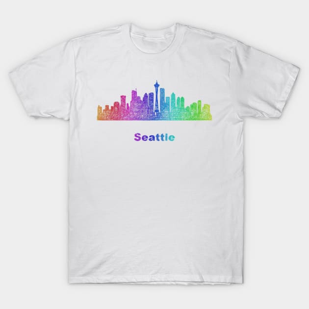 Rainbow Seattle skyline T-Shirt by DavidZydd